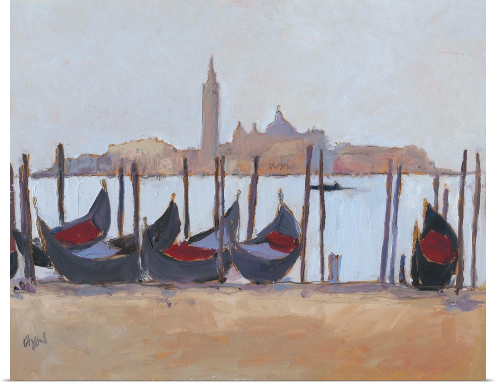 Minimalist study of a gondolas in the canal in Venice.