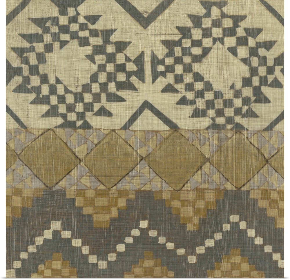 Bohemian abstract pattern in warm grays and earth tones.