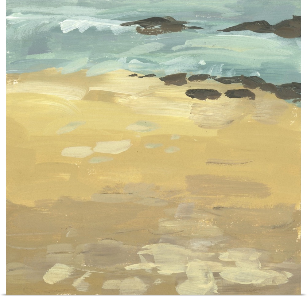 Contemporary abstract seascape in teal and brown.