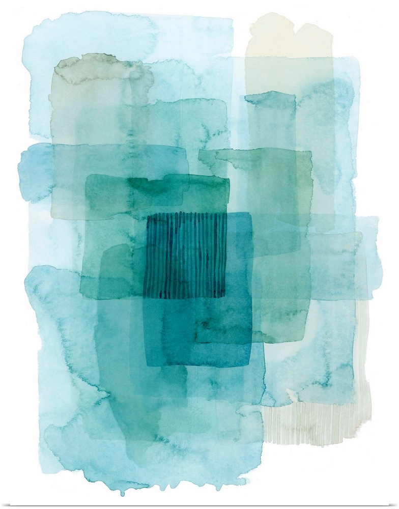 Contemporary watercolor abstract in shades of blue.