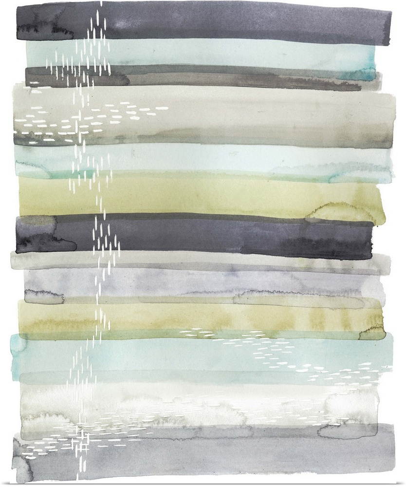 Watercolor painting of layered stripes in muted colors.