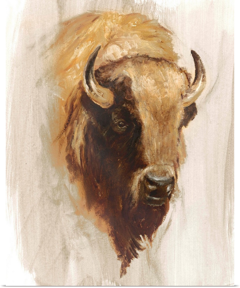 Contemporary portrait of a bison in sepia tones.