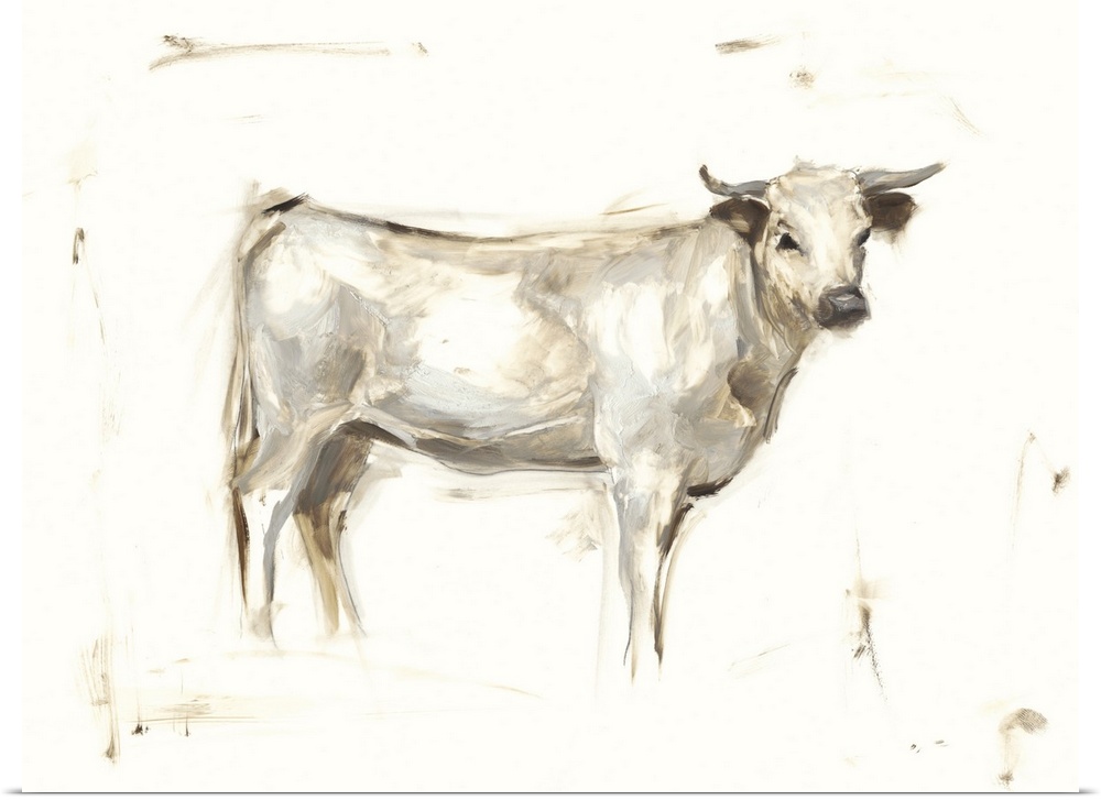 Art print of a white cow with short horns.