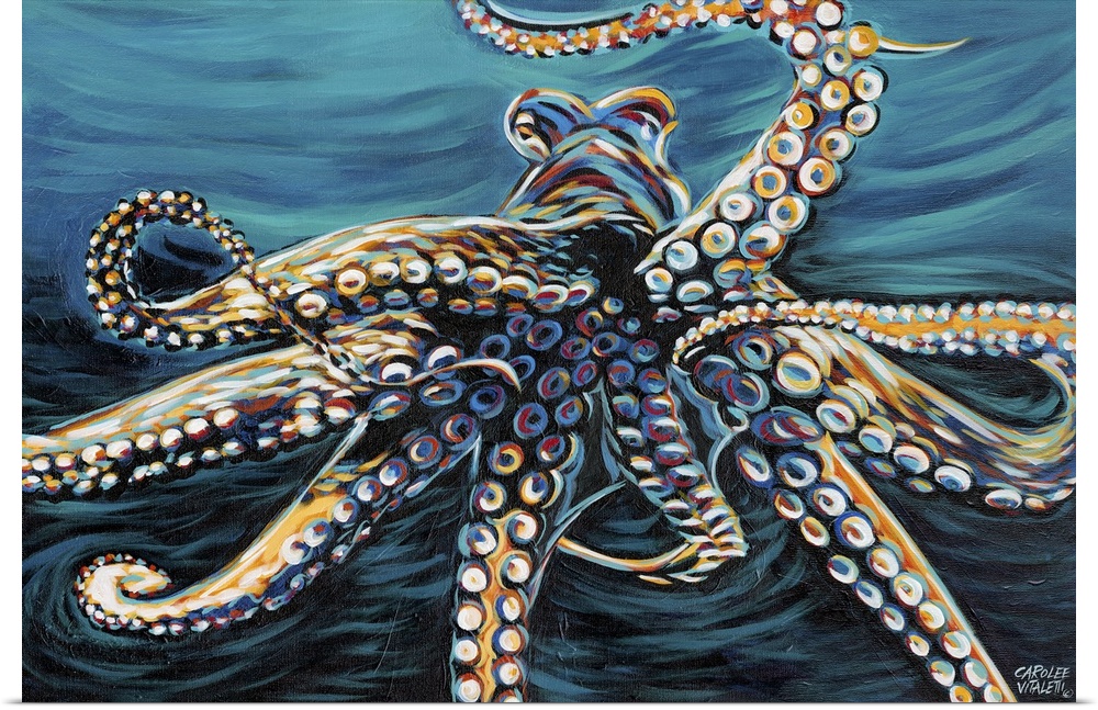 Contemporary painting of the under side of an octopus.