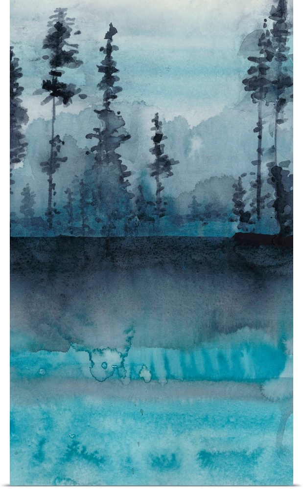 This watercolor painting features the wilderness against an abstract landscape.