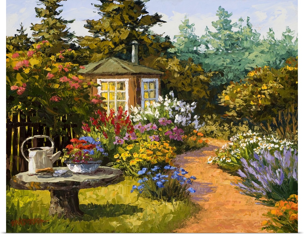 Contemporary artwork of a country cottage.