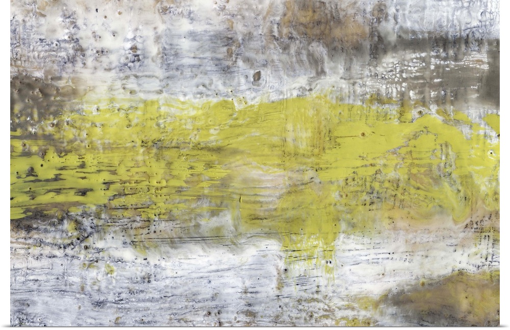 Contemporary abstract painting pale green mixed with neutral colors in a washed look.