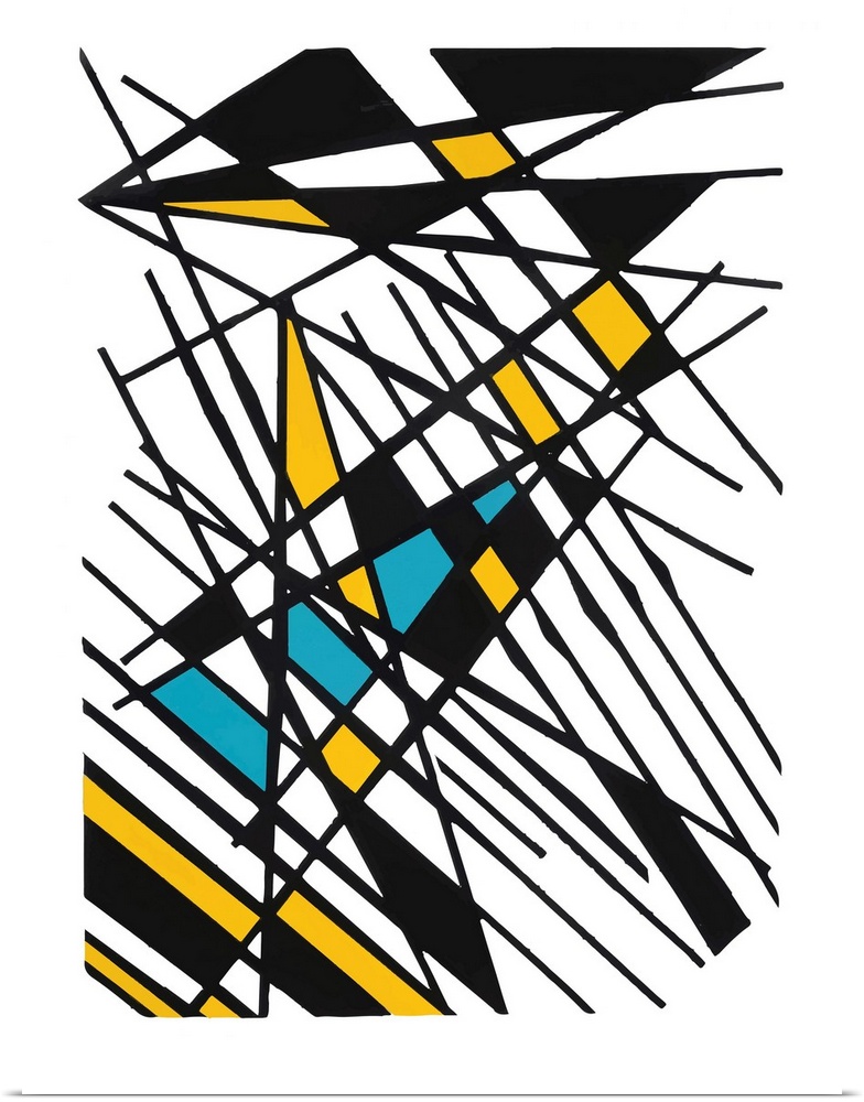 Abstract expression painting in which geometric color and lines invade the space in contrast with different elements: ligh...