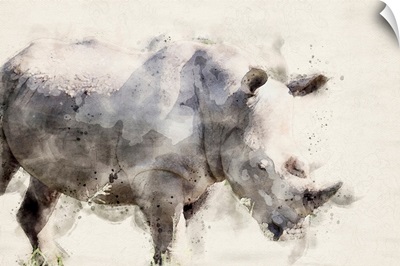 Abstract African Rhinoceros Watercolor