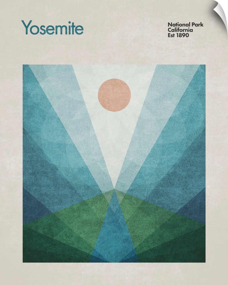 A contemporary graphic travel poster advertising Yosemite National Park in california