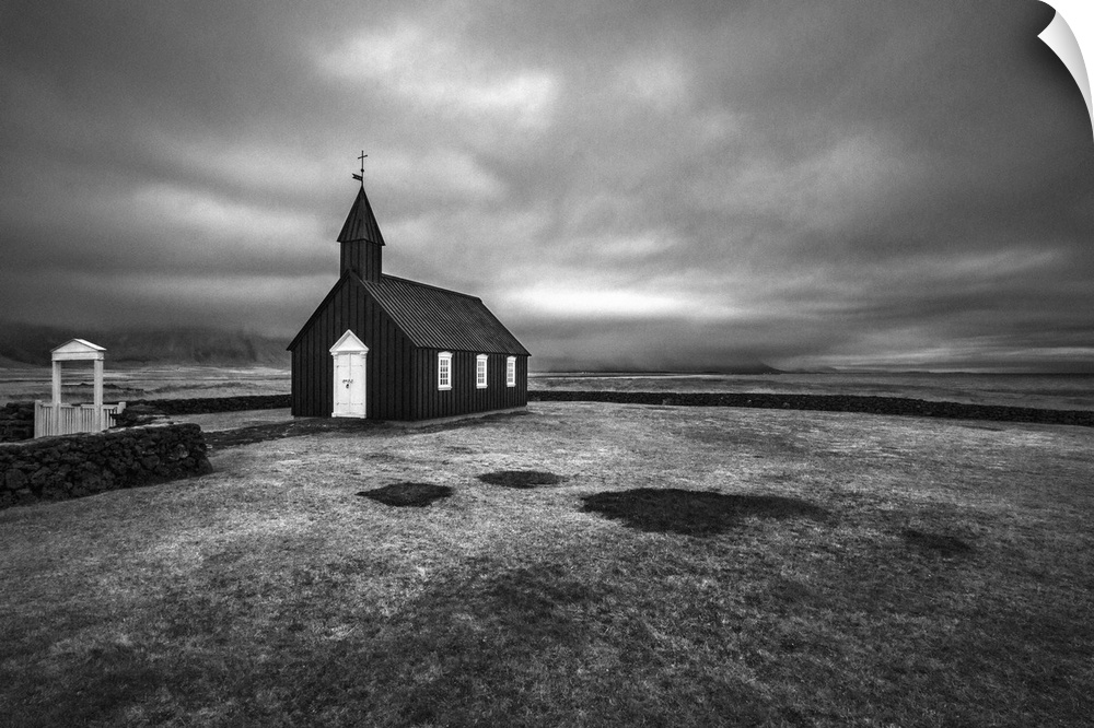 An old church in a field on the Snaefellsnes peninsula in Iceland.