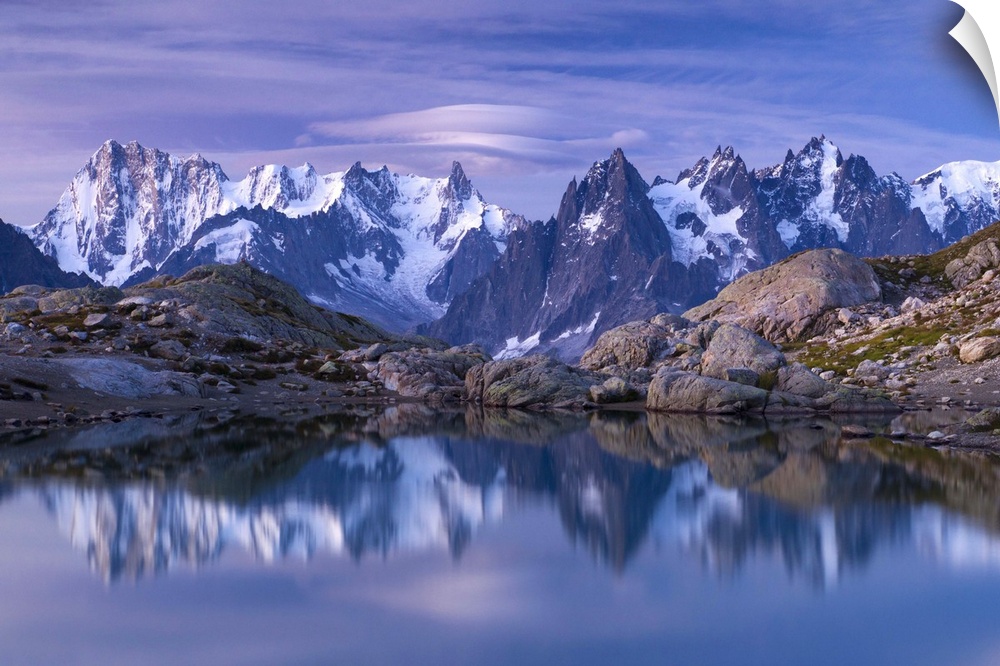 Morning view of the French Alps refelcted in Lac Blanc.