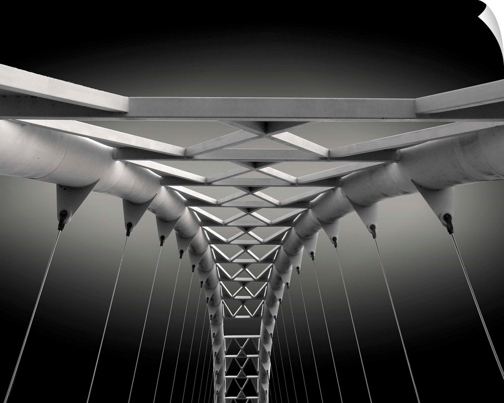 Arches and suspension cables of the Humber Bay Arch Bridge, Toronto, Canada.