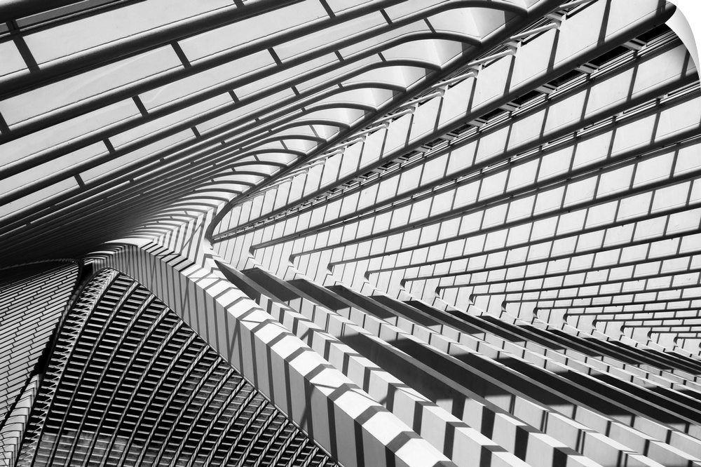Complex lines created by the scaffolding and shadows at the Liege-Guillemins train station, Belgium.