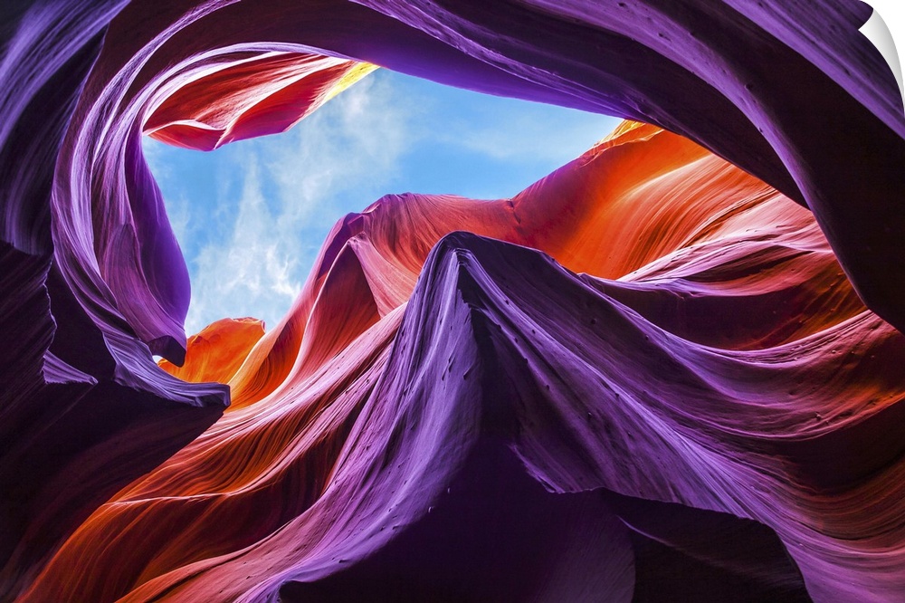 Bright colors of the rock formations and sky at Antelope Canyon, Arizona.