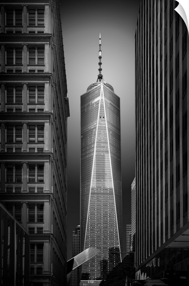 One World Trade Center, amidst older surrounding buildings