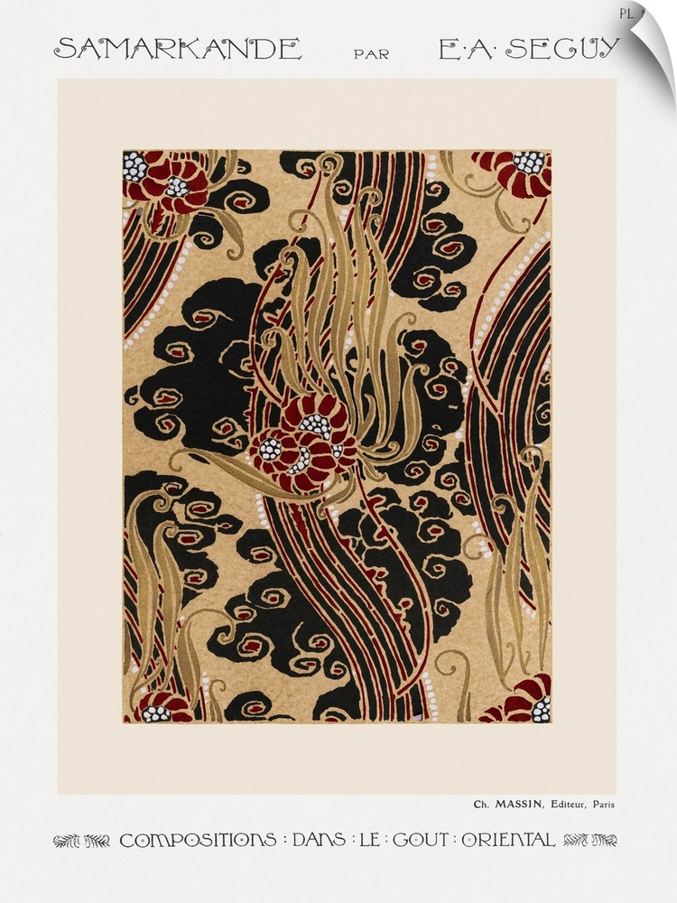 Flower pattern Art Deco stencil print in oriental style.