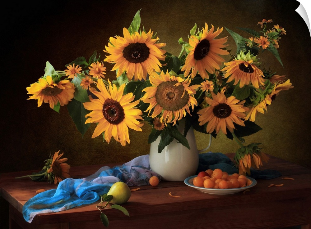 Still Life With Sunflowers And Yellow Plums