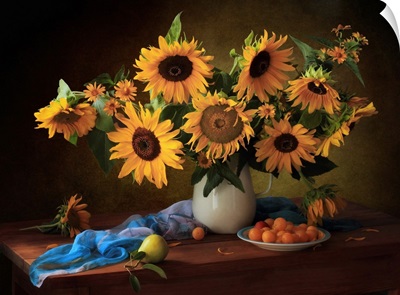 Still Life With Sunflowers And Yellow Plums