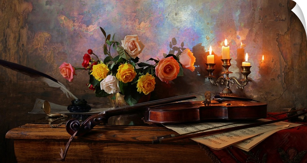 Still Life With Violin And Flowers