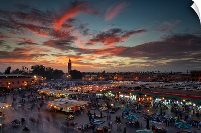 Sunset Over Jemaa Le Fnaa Square In Marrakech, Morocco