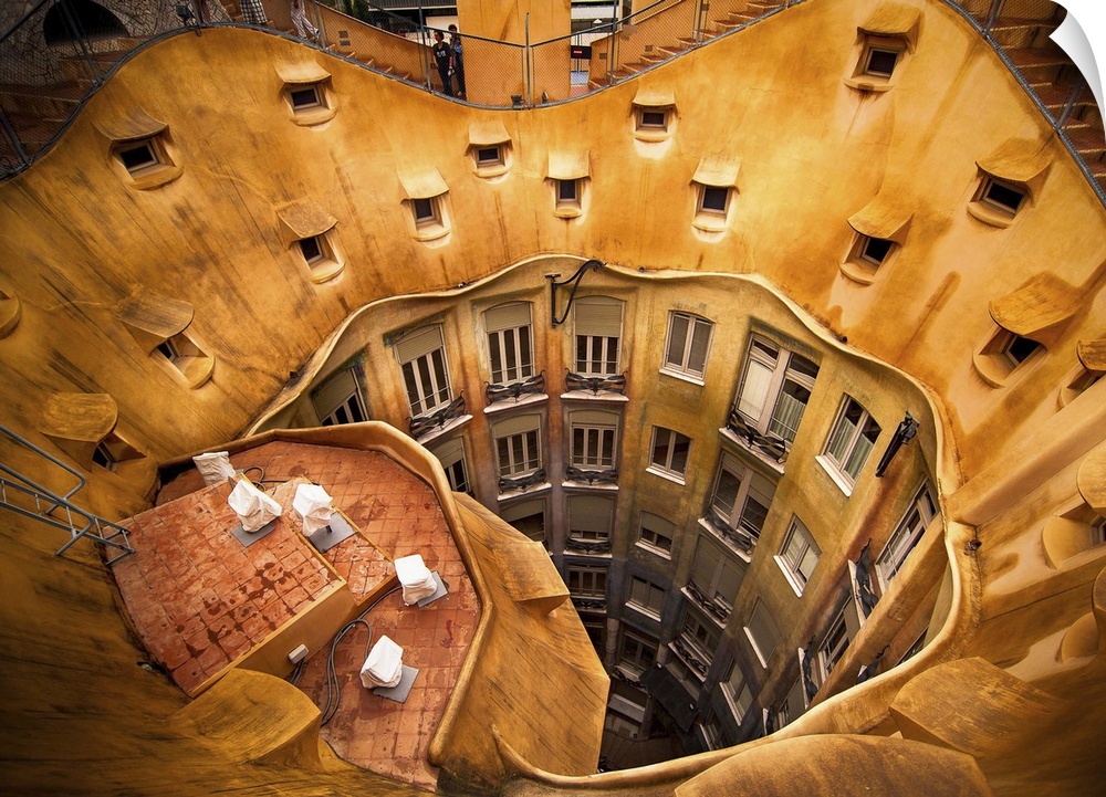 Inside architecture of Casa Mila "La Pedrera," built by Antoni Gaudi.