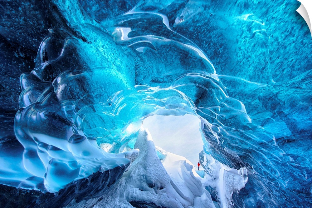 A view of an Iceland glacial cave from inside.