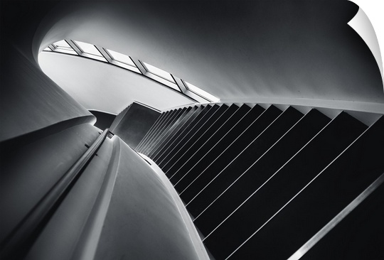 High contrast black and white photo of a staircase.