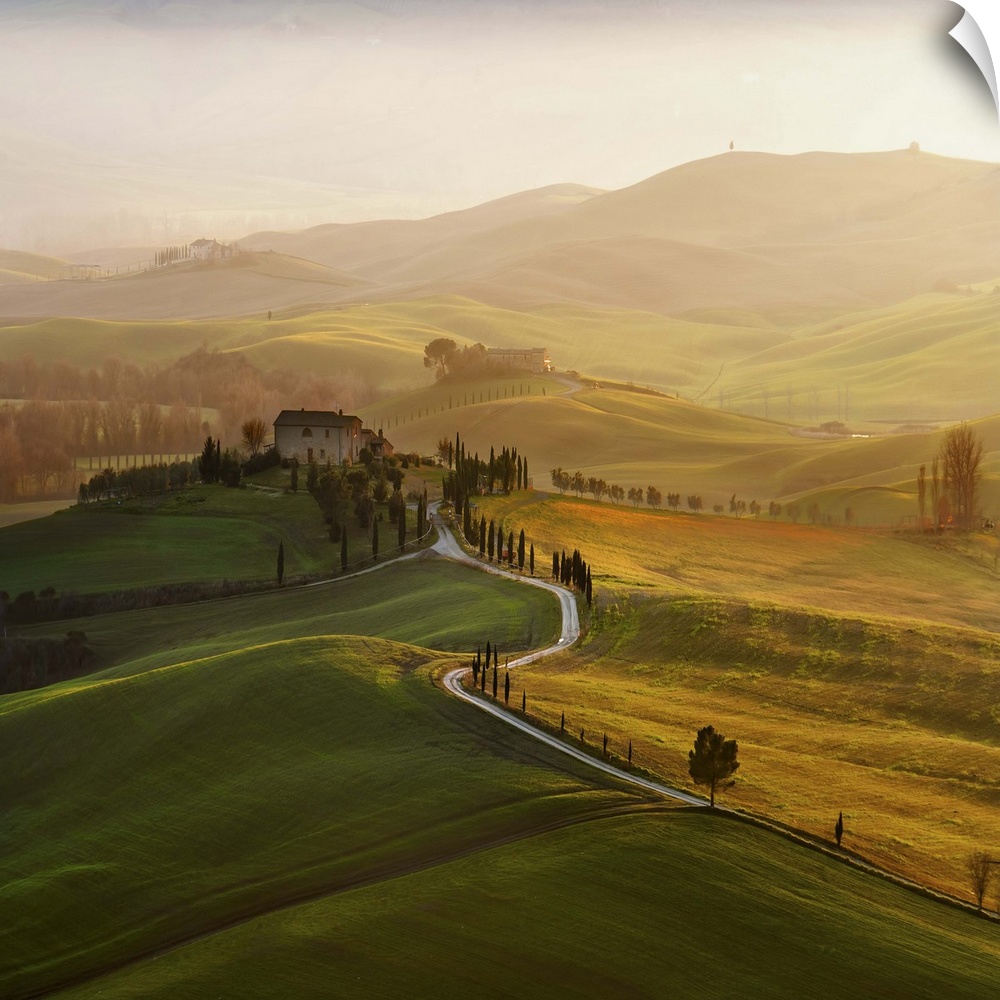 Morning sunlight on the hills of the Tuscan countryside, Italy.