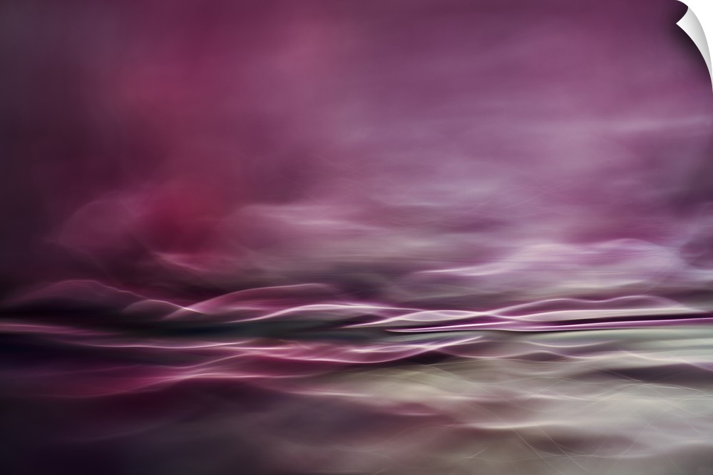 Abstract digital art with pink and gray hues and curvy lines creating movement.