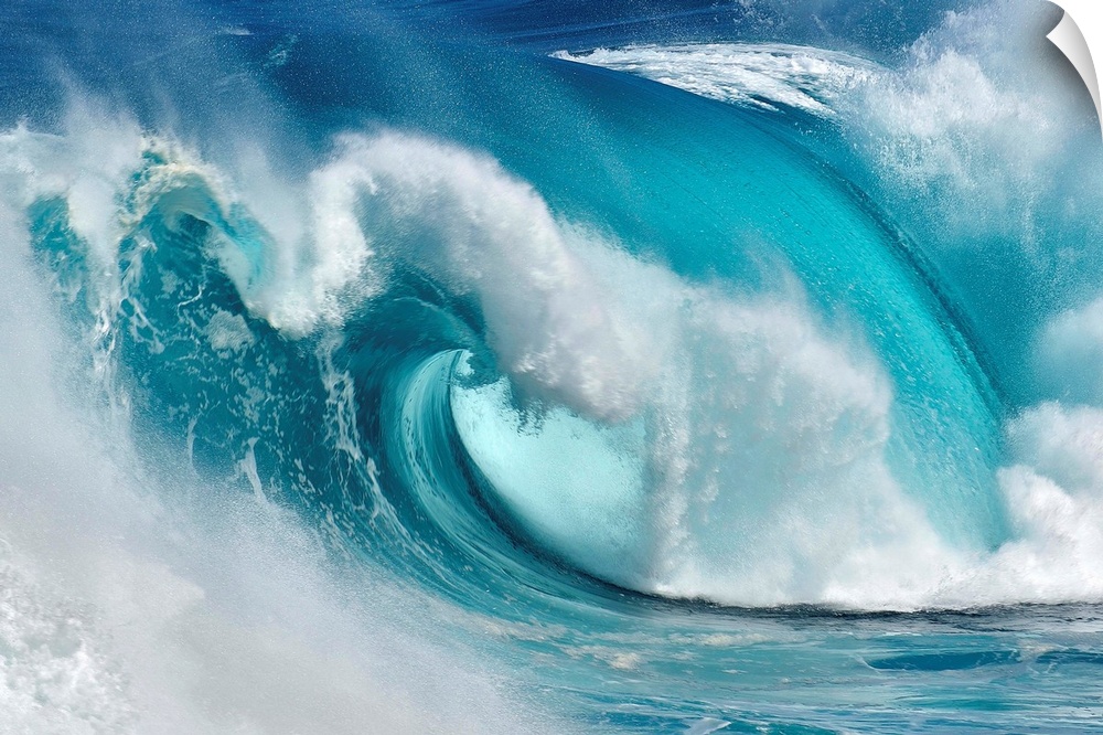 A giant blue wave curling.