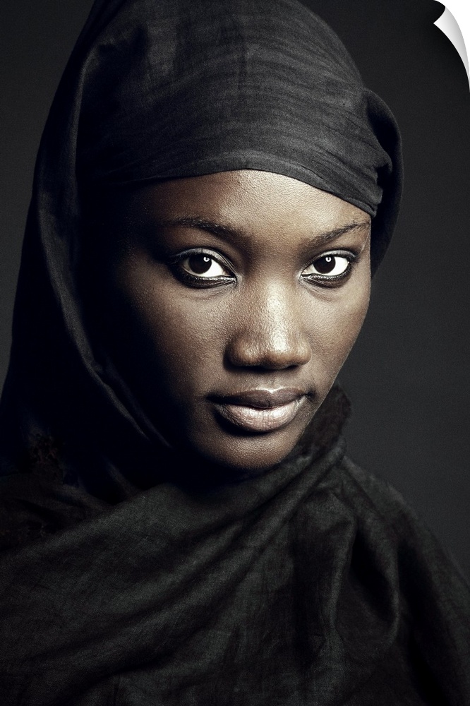Portrait of a beautiful woman wearing a black veil, Dakar, Senegal.