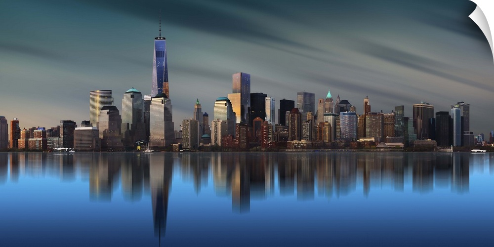 Manhattan skyline with the One World Trade Center building standing tall.