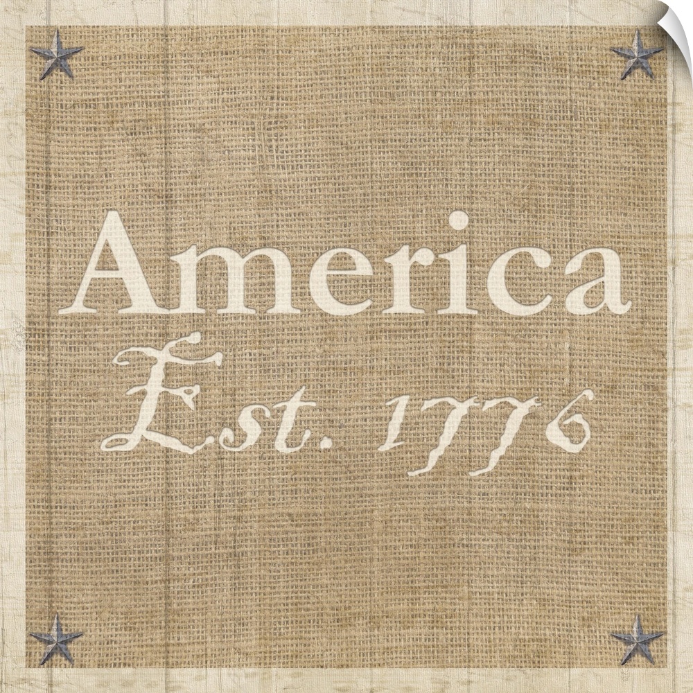 Patriotic sentiment on burlap.