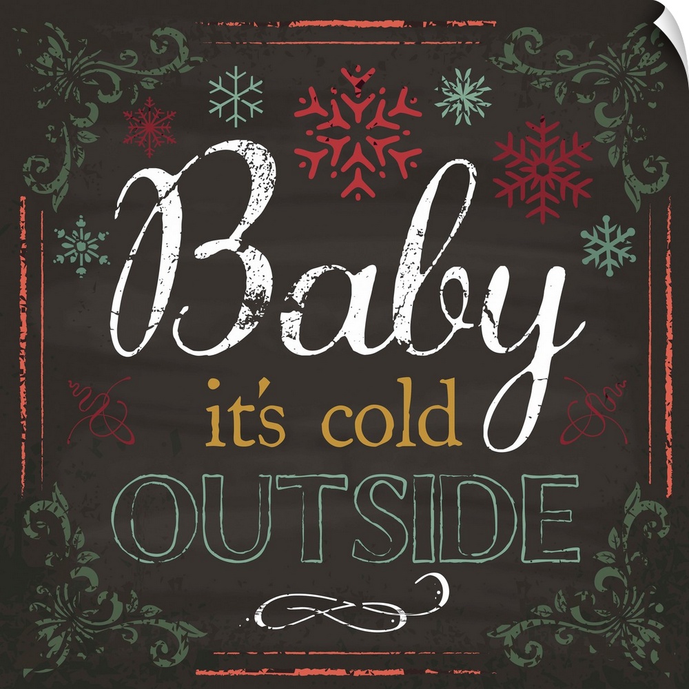 Chalkboard style art featuring Christmas song lyrics and snowflakes.