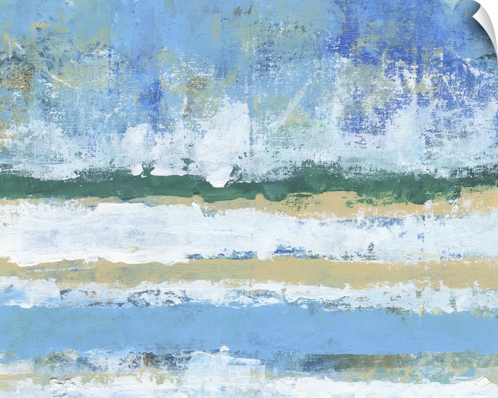 Contemporary abstract painting resembling an ocean landscape with a sandy beach.