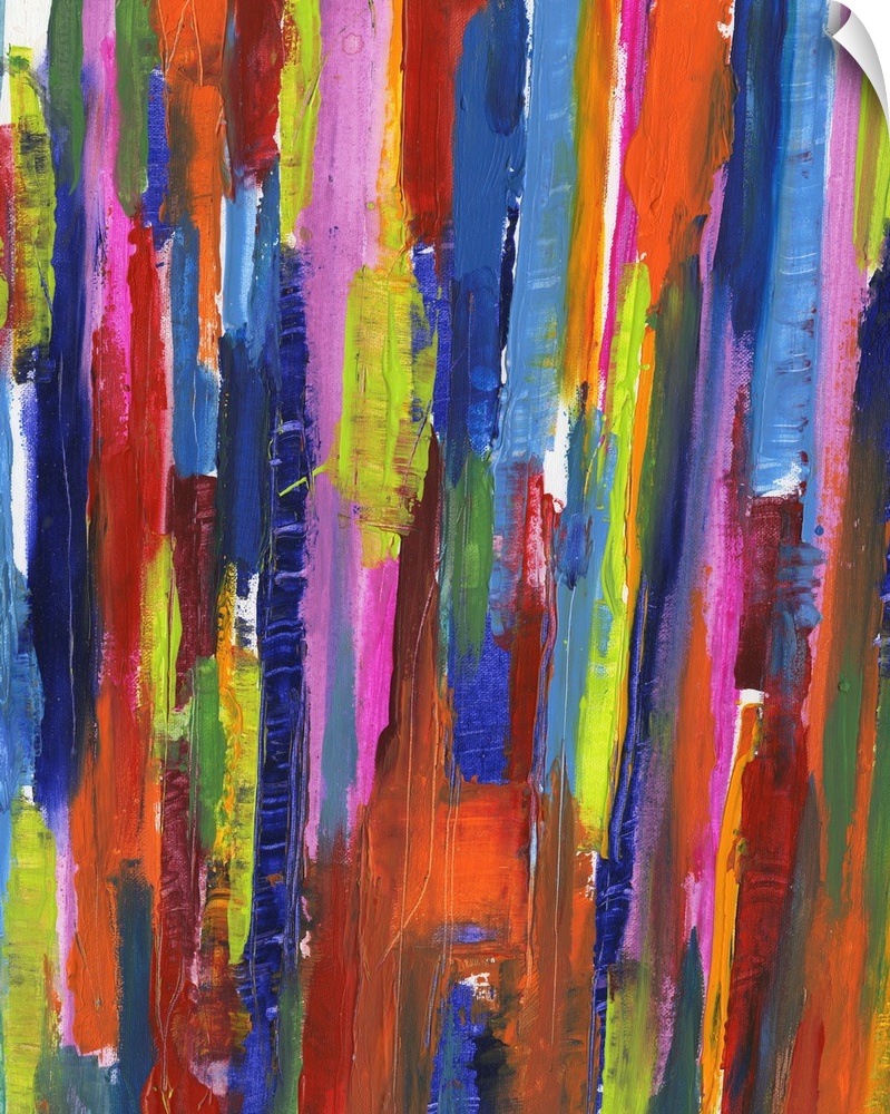 Abstract painting using vibrant colors and harsh strokes that convey depth and movement.