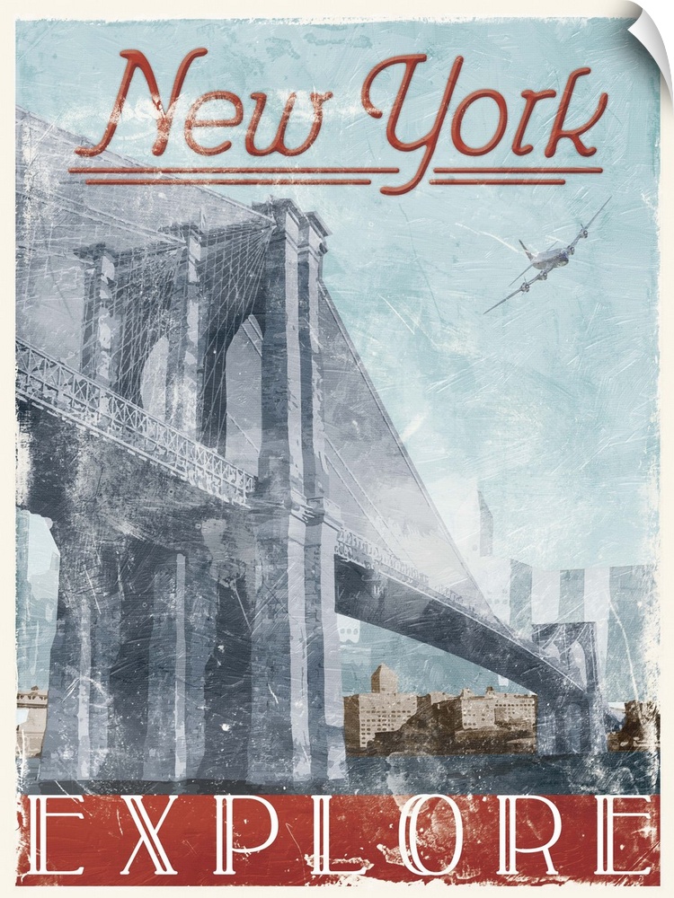 Home decor artwork of a travel poster for New York city in a vintage style.