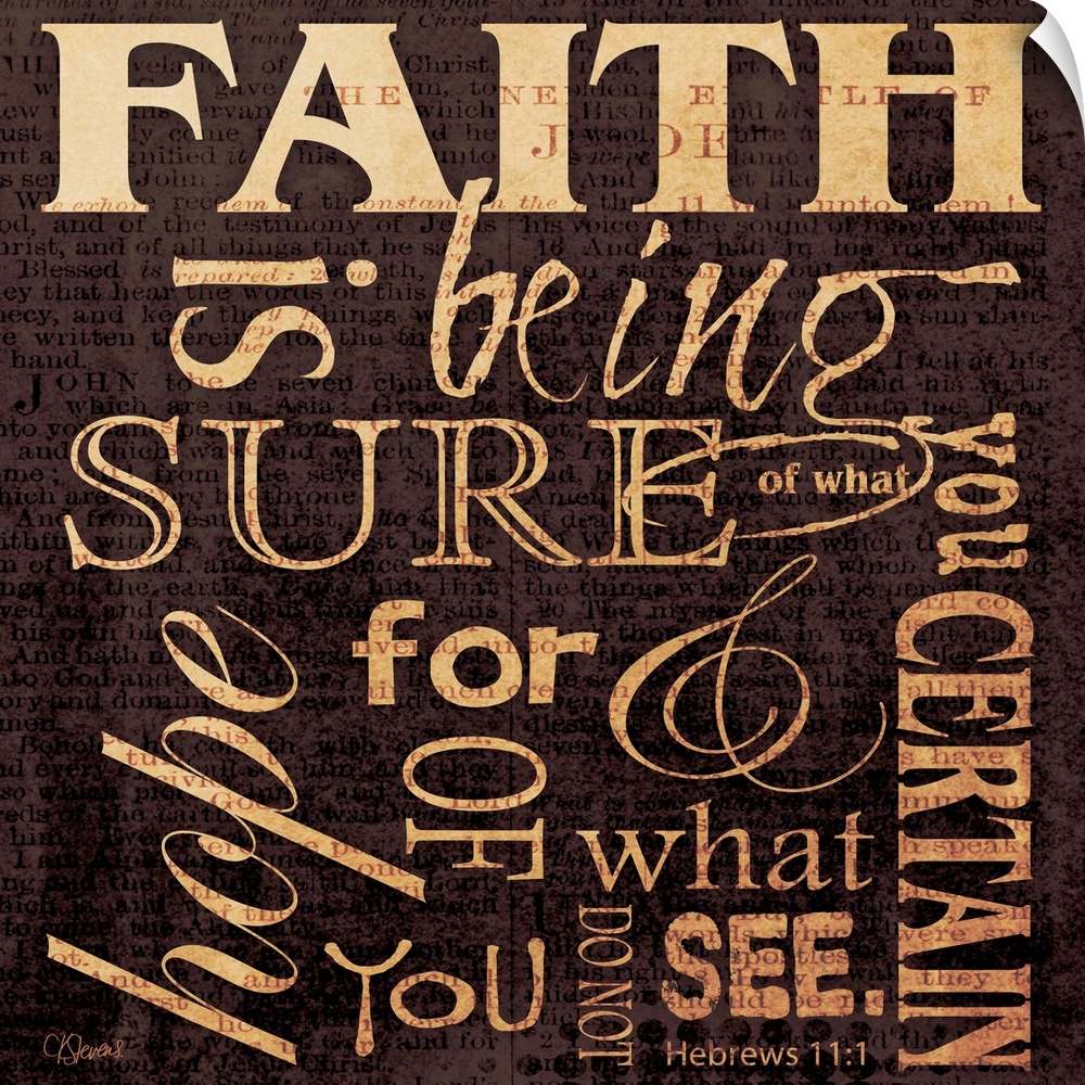 Typographical scripture art done in warm, earthy tones. With text in multiple directions.