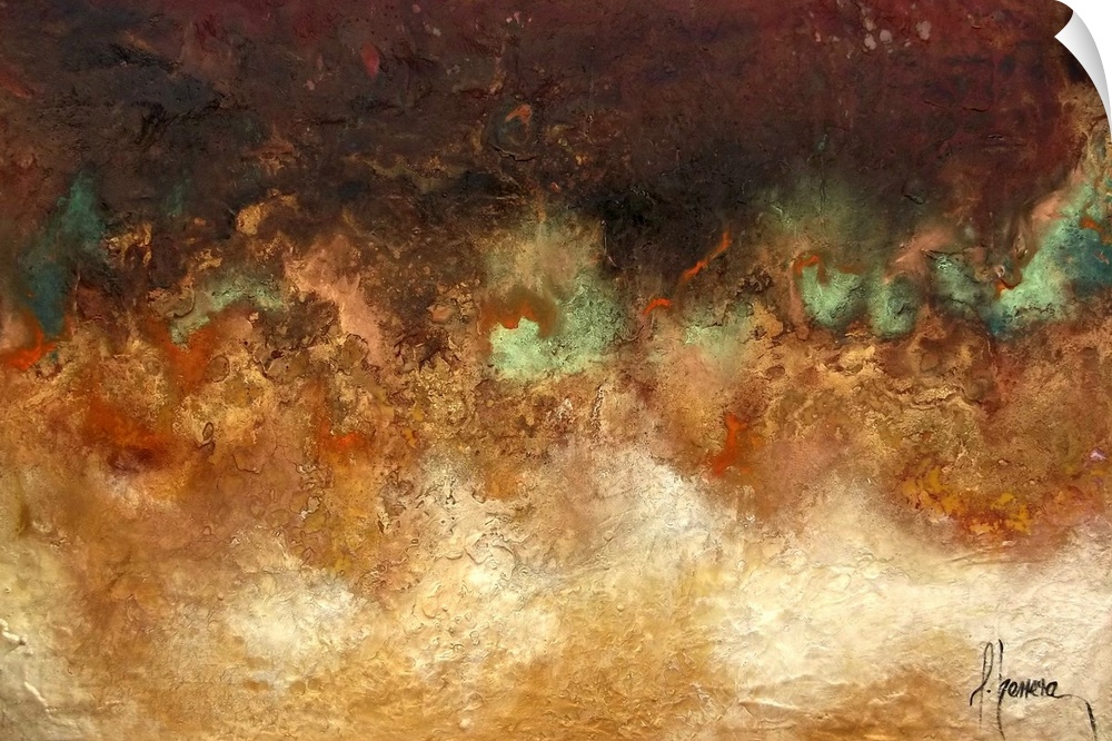 Contemporary abstract painting using rich and rustic earth tones.