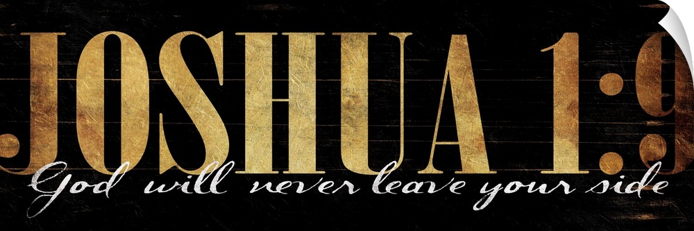 The verse "God will never leave your side" under the passage number in gold lettering.