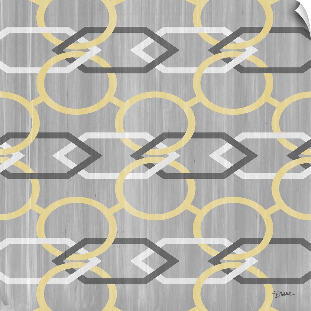 Contemporary linked pattern, with geometric and organic shapes, making a pattern.