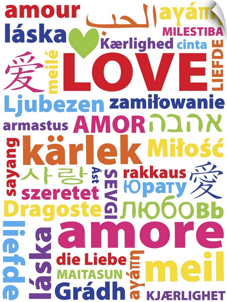 Typography art with the word "Love" in many different languages.