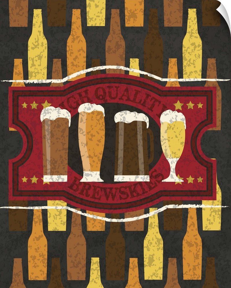 Chalkboard style artwork featuring four different glasses holding different styles of beer.