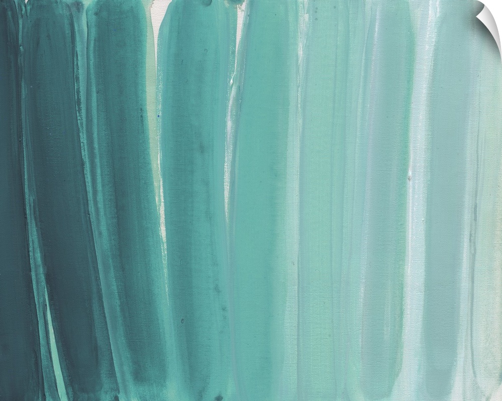 Contemporary abstract artwork made of several vertical lines in turquoise tones.