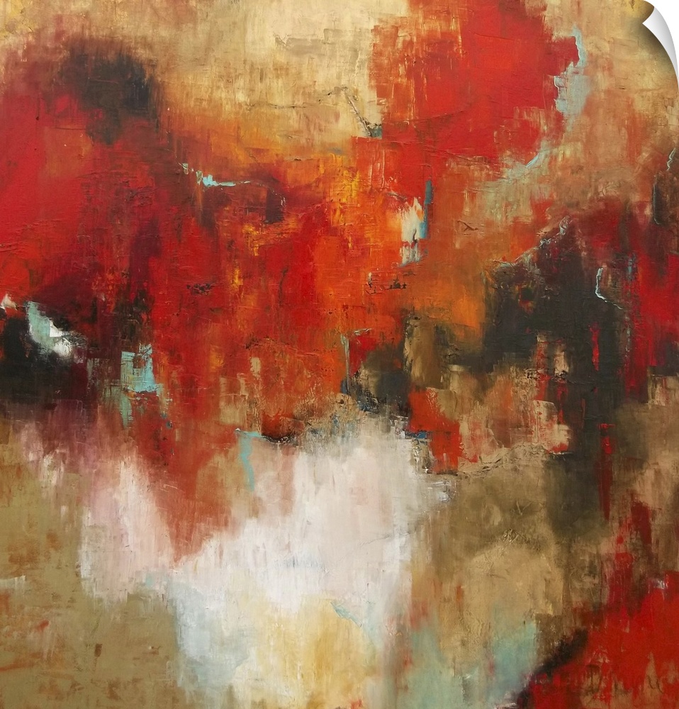 Contemporary abstract painting using rich earth tones in brown and red.