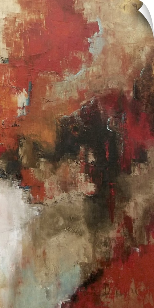 Contemporary abstract painting in shades of red and brown.