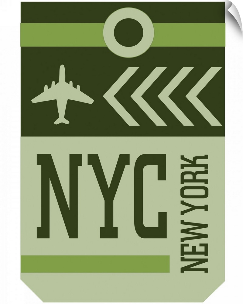 A retro style luggage tag for airline flights to NYC in New York.