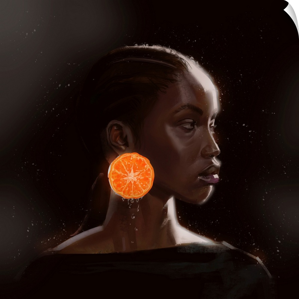 Lady with her orange earrings.