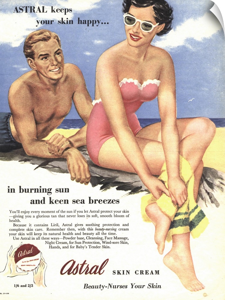 .1950s.UK.sun creams lotions tan tanning sunburn astral suntans sunbathing...